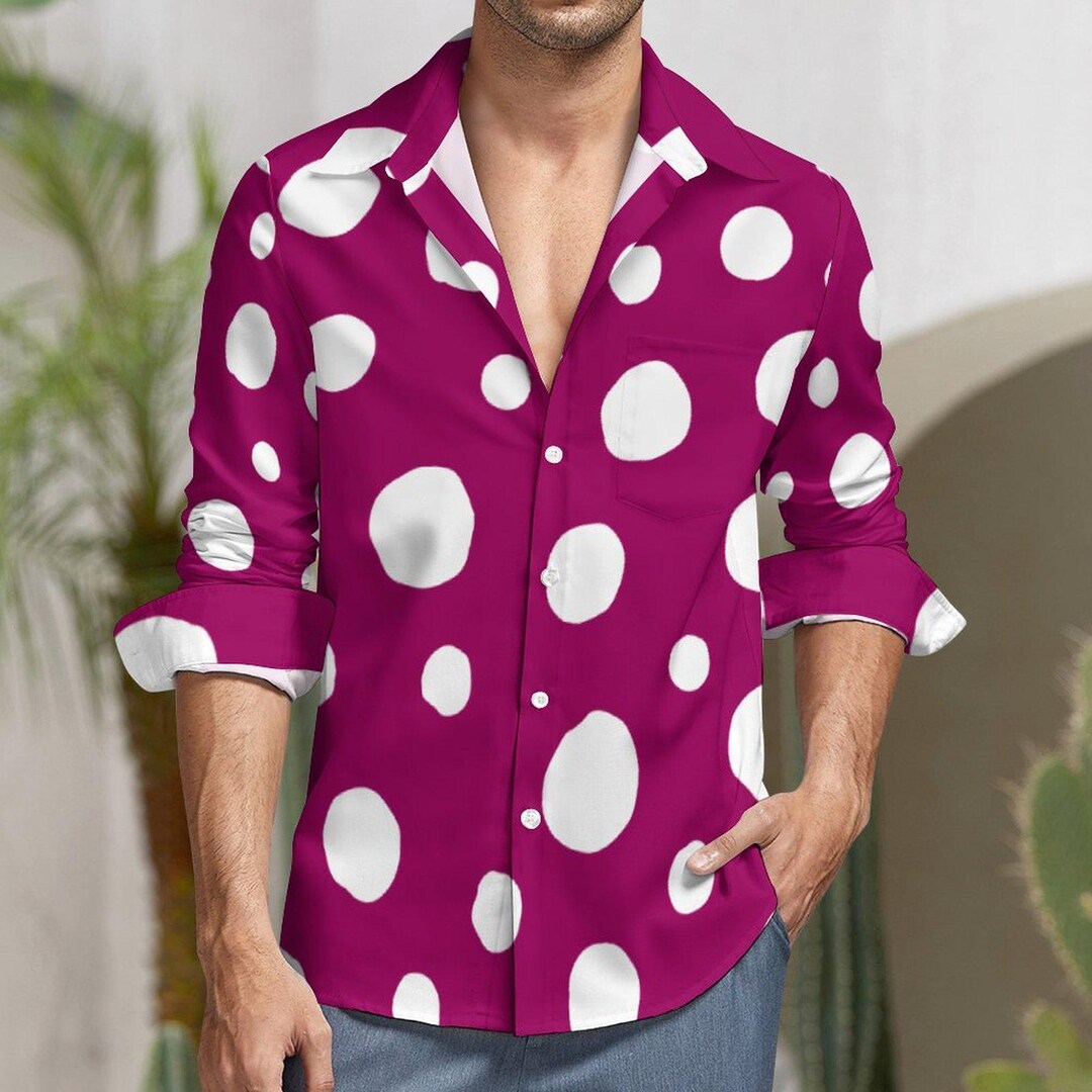 Men'S  Linen Cotton Polka Dots Formal Shirts