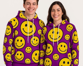 Purple Smiley Face Hoodie: Lightweight Graphic Print Streetwear - Etsy
