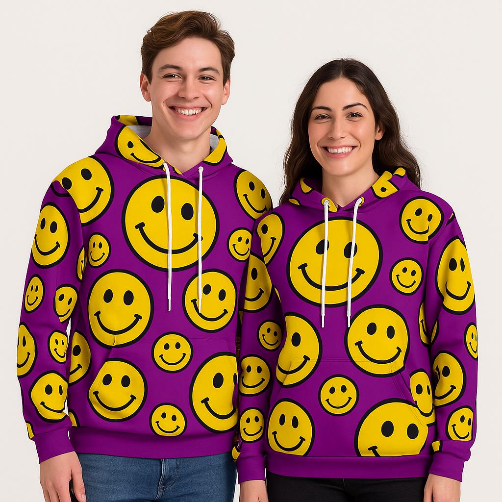 Purple Smiley Face Hoodie: Lightweight Graphic Print Streetwear - Etsy