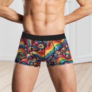 Boxershort voor heren met regenboogprint | Zacht en ademend ondergoed van melkzijde | Pride Festival-ondergoed | Kleurrijke boxershort met stretch | LGBTQ+ cadeau