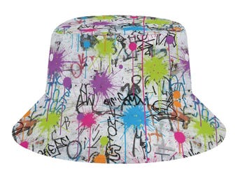 Paint Splatter Bucket Hat | Urban Street Art Print | Colorful Graffiti Style | Unisex Festival Accessory