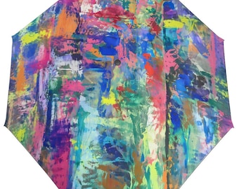 Abstract Paint Umbrella, Colorful Travel Umbrella, Automatic Folding Umbrella, Artistic Rain Umbrella, Bold Pattern Umbrella