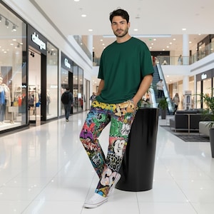 Graffiti Street Art-cargobroek | Urban Streetwear-broek | Op maat bedrukte werkkledingstijl