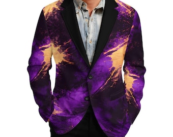 Purple Gold Blazer Men, Abstract Suit Jacket, Luxury Statement Blazer, Artistic Formal Jacket, Bold Mens Fashion Blazer