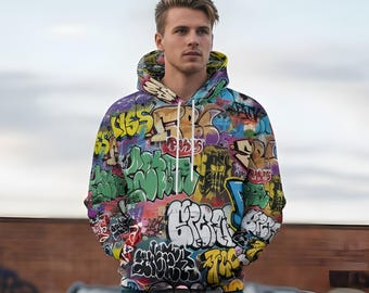 Sudadera con capucha de arte callejero con grafiti, impresión integral, sublimación personalizada, hip hop urbano