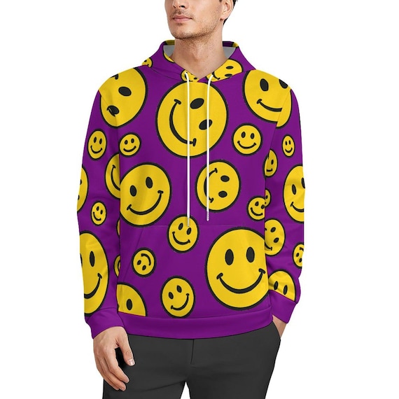 Purple Smiley Face Hoodie: Lightweight Graphic Print Streetwear - Etsy