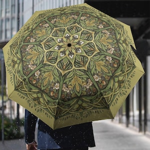 Botanisk Mandala Paraply – Jordelementet Helig Geometri, Automatisk Öppning