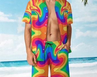 Men's Psychedelic Hawaiian Shirt and Shorts Set: Summer Festival Outfit