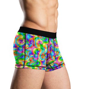 Colorful Waves Men&#39;s Underwear, 180GSM Milk Silk, High-Waisted Breathable Boxers, Sublimated Design