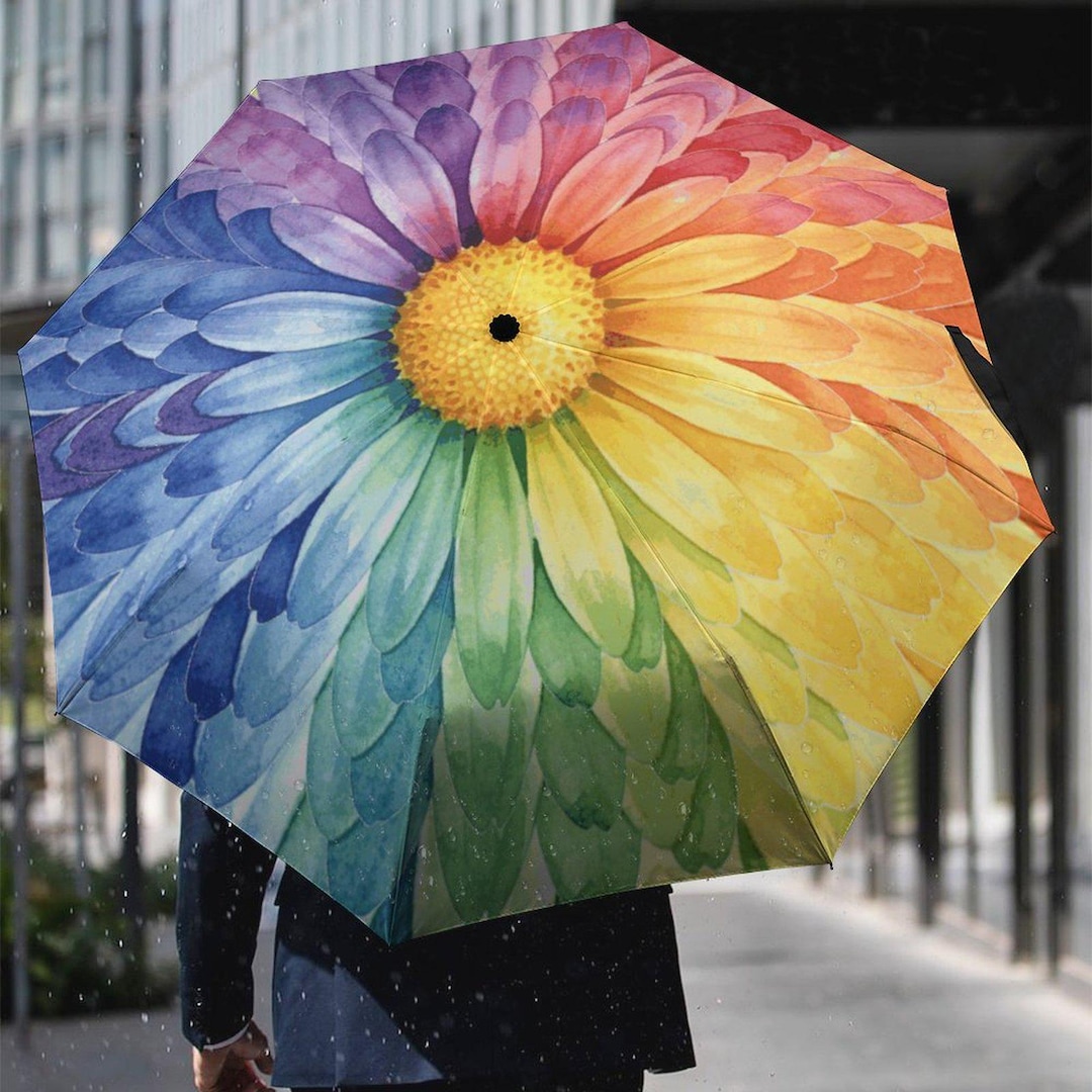 Watercolor Rainbow Daisy Umbrella – Auto Open Close, Floral Art - Etsy