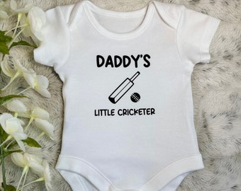 Daddy's Little Cricketer Baby Grow with Optional Bib for a gift set and FREE Delivery
