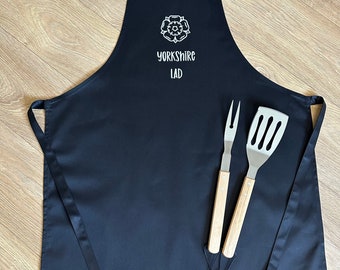 Yorkshire Lad Apron, black with white vinyl print and FREE delivery