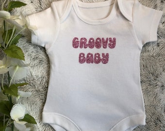 Groovy Baby Bodysuit, Sparkly Pink Retro Gift with FREE Delivery