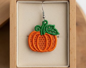 FSL fall pumpkin earrings machine embroidery design - FSL autumn harvest thanksgiving earrings embroidery design file PES instant download