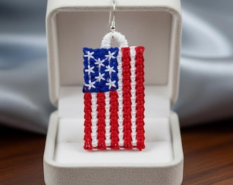 FSL crochet imitation 4th of July Independence Day USA US Flag America American Earrings machine embroidery design file memorial day July 4