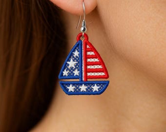 FSL 4th of July Independence Day USA US Flag America American bow shaped Earrings machine embroidery design file memorial day July 4