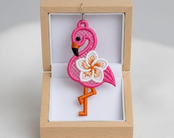 FSL flamingo earrings machine embroidery design - FSL summer spring earrings embroidery design file PES beach vacation seaside tropical bird