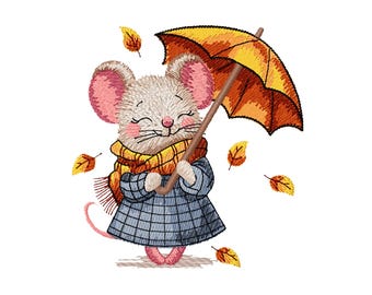 Diseño de bordado a máquina vintage acogedor para otoño - 4 tamaños, diseño de bordado de otoño, diseño de bordado de ratón vintage