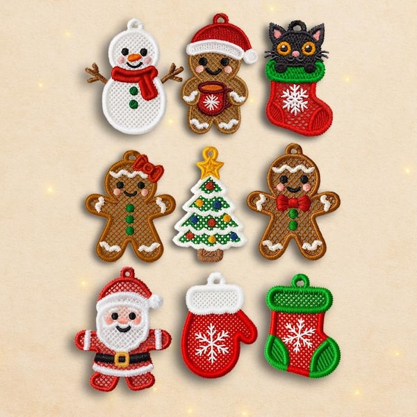 MEGA Set 9 FSL Christmas earrings machine embroidery design FSL Christmas earrings winter new year earrings machine embroidery design file
