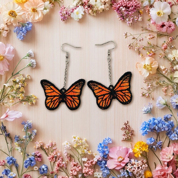 Diseño de bordado a máquina para pendientes de mariposa FSL - Diseño de bordado para pendientes de verano FSL - Pendientes de encaje independientes