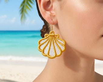 FSL shell earrings machine embroidery design - FSL summer spring earrings embroidery design file PES beach sea seaside seashore vacation