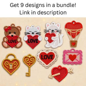 FSL Valentine's day Teddy earrings machine embroidery design FSL valentine earrings FSL valentines heart earrings embroidery design file image 4