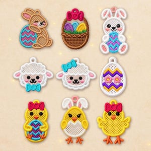 MEGA Set 9 FSL Easter earrings machine embroidery design FSL Easter earrings spring bunny egg earrings machine embroidery design file