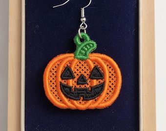 FSL Halloween Jack-O-Lantern earrings machine embroidery design FSL pumpkin earrings FSL fall autumn machine embroidery design file pes dst