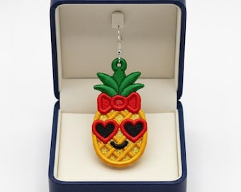 FSL cool pineapple girl earrings machine embroidery design - FSL summer spring earrings embroidery design file PES tropical fruit vacation