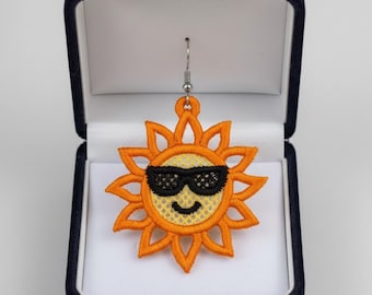 FSL sun earrings machine embroidery design - FSL summer spring earrings embroidery design file PES beach vacation ethnic seaside tropical