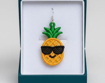 FSL cool pineapple earrings machine embroidery design - FSL summer spring earrings embroidery design file PES tropical fruit vacation beach