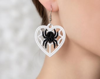 FSL Heart Shaped Spider Web Halloween earrings machine embroidery design web earrings fall autumn embroidery design file pes dst