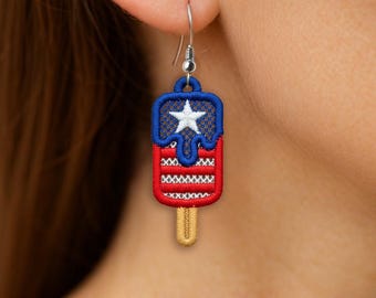 FSL 4th of July Independence Day USA US Flag America American bow shaped Earrings machine embroidery design file memorial day July 4