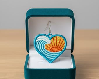 FSL sunset earrings machine embroidery design FSL summer spring earrings embroidery design file  PES beach seaside vacation sun seaside wave