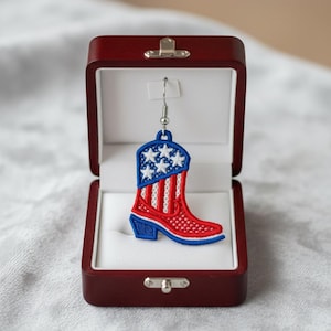 FSL 4th of July Independence Day USA US Flag America American boot shaped Earrings machine embroidery design file memorial day July 4