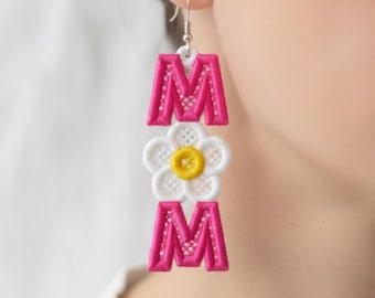 FSL mom mother's day earrings machine embroidery design FSL mother mothers day mama earrings FSL embroidery design file pes