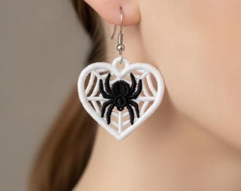 FSL Heart Shaped Spider Web Halloween earrings machine embroidery design web earrings fall autumn embroidery design file pes dst