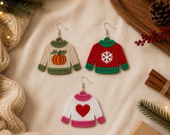 SET of 3 FSL seasonal sweater earrings machine embroidery designs FSL Fall Christmas Valentine Autumn Winter earrings embroidery design file
