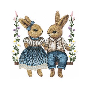 Vintage bunny machine embroidery design - 4 sizes, rabbit embroidery design, summer animal embroidery design, easter embroidery design