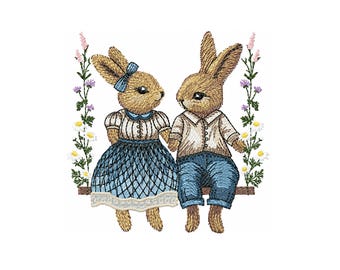 Vintage bunny machine embroidery design - 4 sizes, rabbit embroidery design, summer animal embroidery design, easter embroidery design