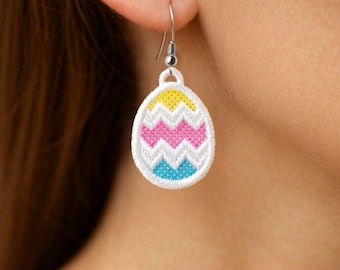 FSL Earrings. Machine Embroidery Designs. Easter Egg Lace Earrings – Easter Design. 4x4 Hoop. Instant Download. PES and Other Formats.