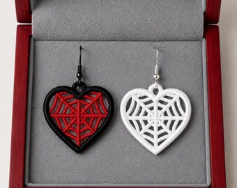 FSL Heart Shaped Gothic Spider Web Halloween earrings machine embroidery design FSL web earrings fall autumn machine embroidery design file