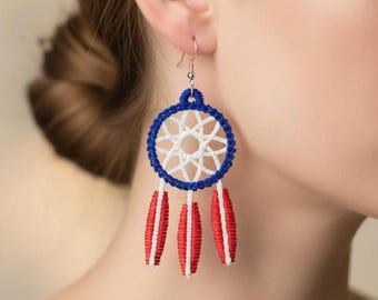 FSL dream catcher 4th of July Independence Day USA US Flag America American Earrings machine embroidery design file memorial day July 4