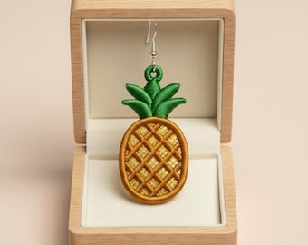 FSL pineapple earrings machine embroidery design - FSL summer spring earrings embroidery design file PES tropical fruit vacation beach sea