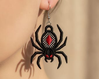 FSL Gothic Spider Halloween earrings machine embroidery design FSL web earrings fall autumn machine embroidery design file pes