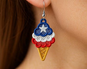 FSL 4th of July Independence Day USA US Flag America American bow shaped Earrings machine embroidery design file memorial day July 4