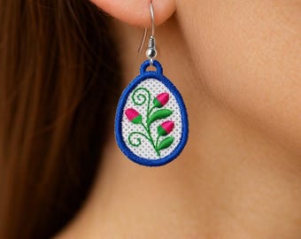 FSL Earrings. Machine Embroidery Designs. Easter Egg Lace Earrings – Easter Design. 4x4 Hoop. Instant Download. PES and Other Formats.
