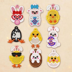 MEGA Set 9 FSL Easter earrings machine embroidery design FSL Easter earrings spring bunny egg earrings machine embroidery design file