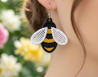 FSL bee earrings machine embroidery design FSL summer spring earrings embroidery design file PES summer vacation flower butterfly humblebee