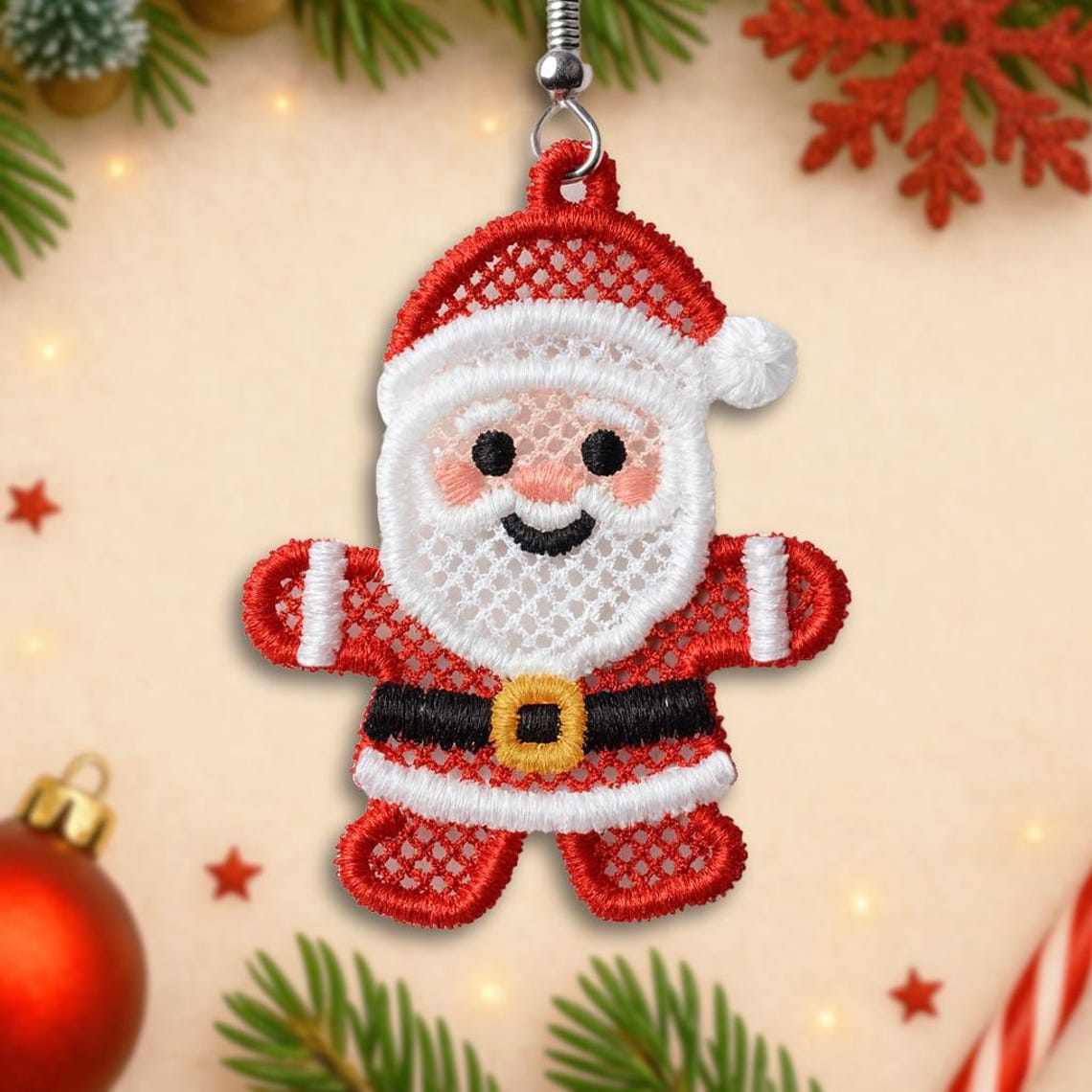 FSL Santa Earrings Machine Embroidery Design FSL Christmas Earrings FSL ...